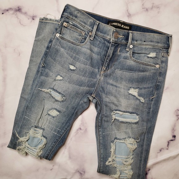EXPRESS distressed mid-rise skinny jeans 2 - Picture 2 of 8